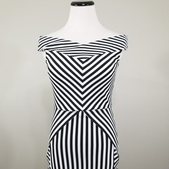 ASOS Pin-Up Stripe Bodycon Dress Off Shoulder Stretch Size 4 Retro Chic Siren - Picture 2 of 10